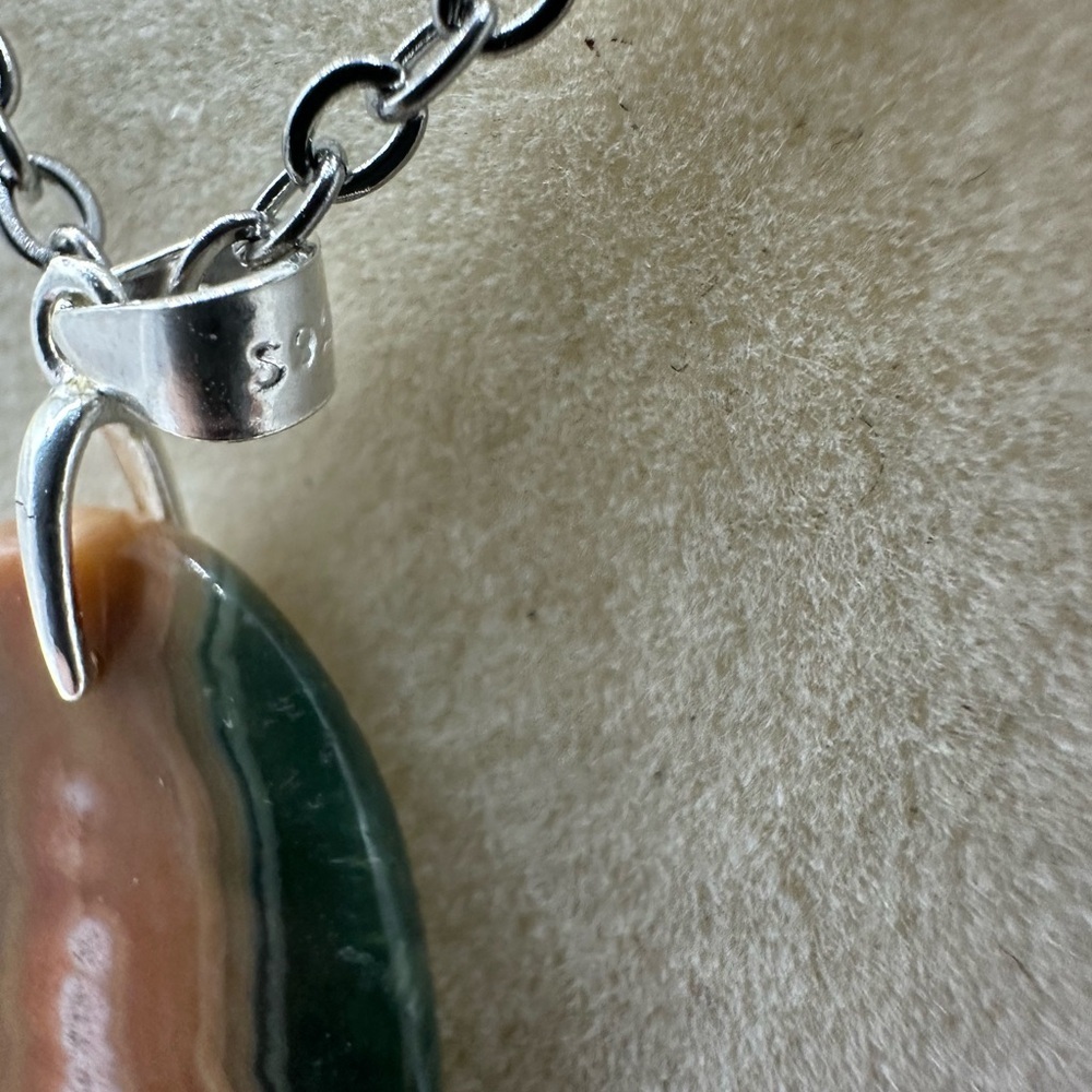 Ocean Jasper Pendant Necklace on Sterling Silver Bail & Stainless Steel Chain - Picture 5 of 8
